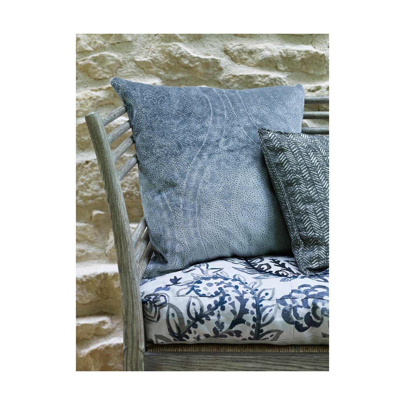 Cushions on Gustavian sofa, detailed pattern.