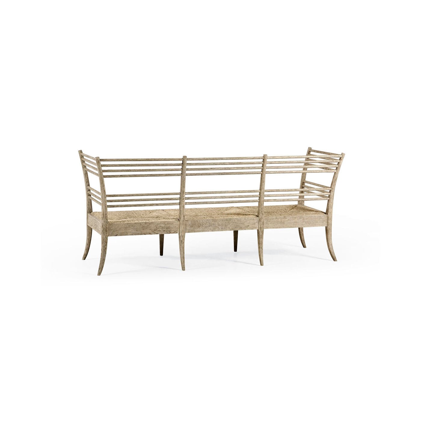 Back view of slatted wood bench sofa.