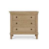 Neoclassical nightstand front view, three drawers visible.