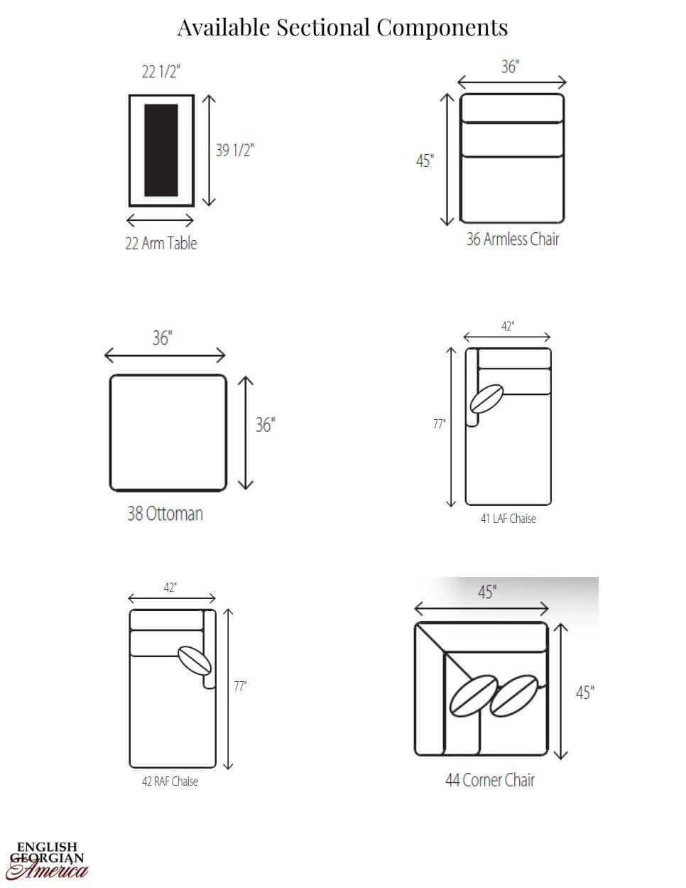 Sectional components diagram with measurements.