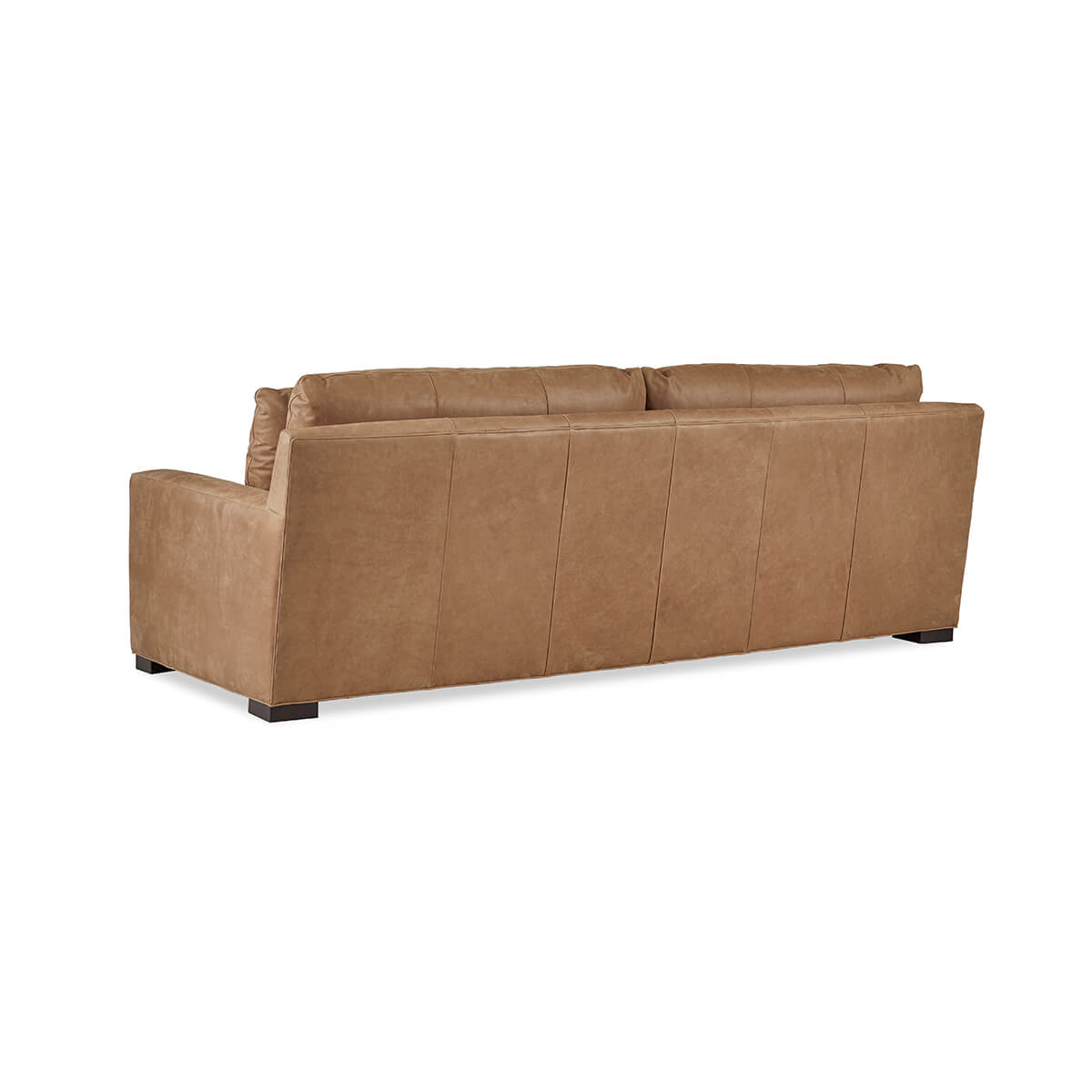 Back view of tan leather Nest Deep Custom sofa.