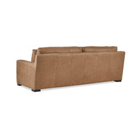 Back view of tan leather Nest Deep Custom sofa.
