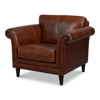 Brown leather lounge chair in Newark brown, 41 inches wide