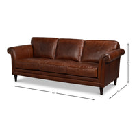 Dimension drawing for Newark Brown Leather Sofa, 82 Inches Wide