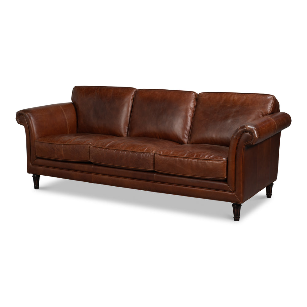 Brown leather sofa in Newark brown, 82 inches wide