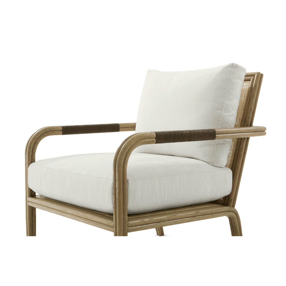 Newport Coastal Armchair, angled view with cushioned support.