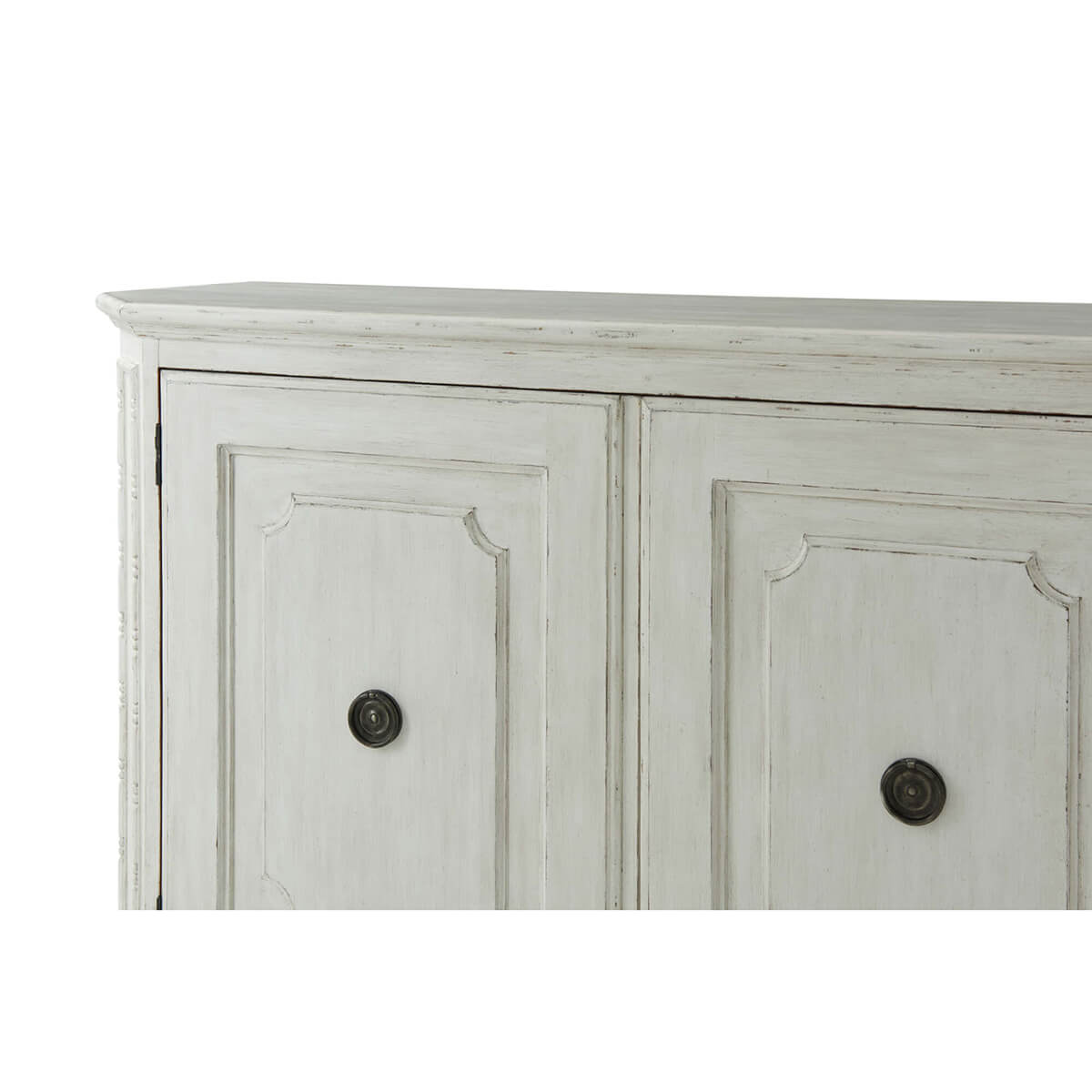 Upper section of Northern European painted buffet doors, detailed design.