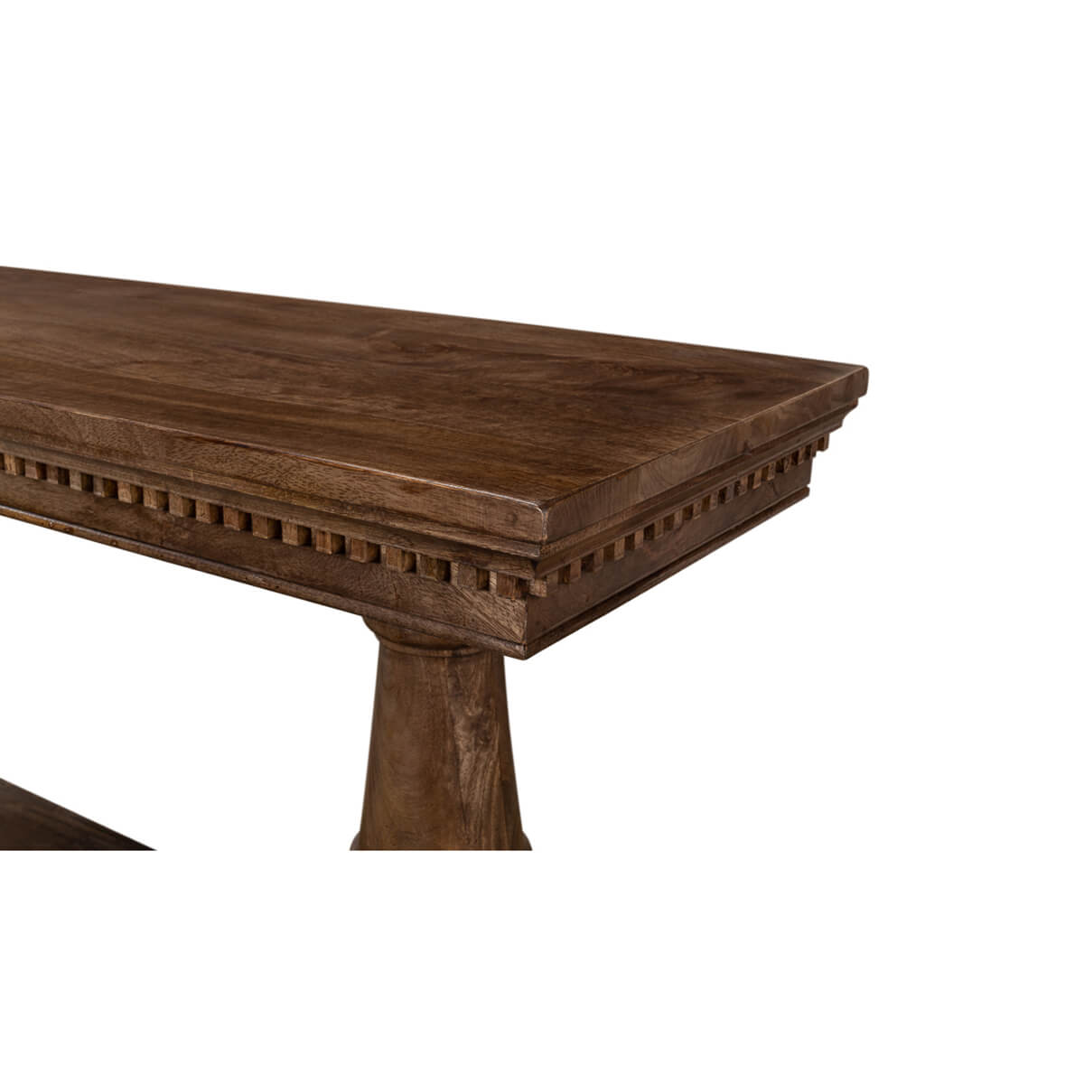 Corner angle of console table top, elegant carvings.