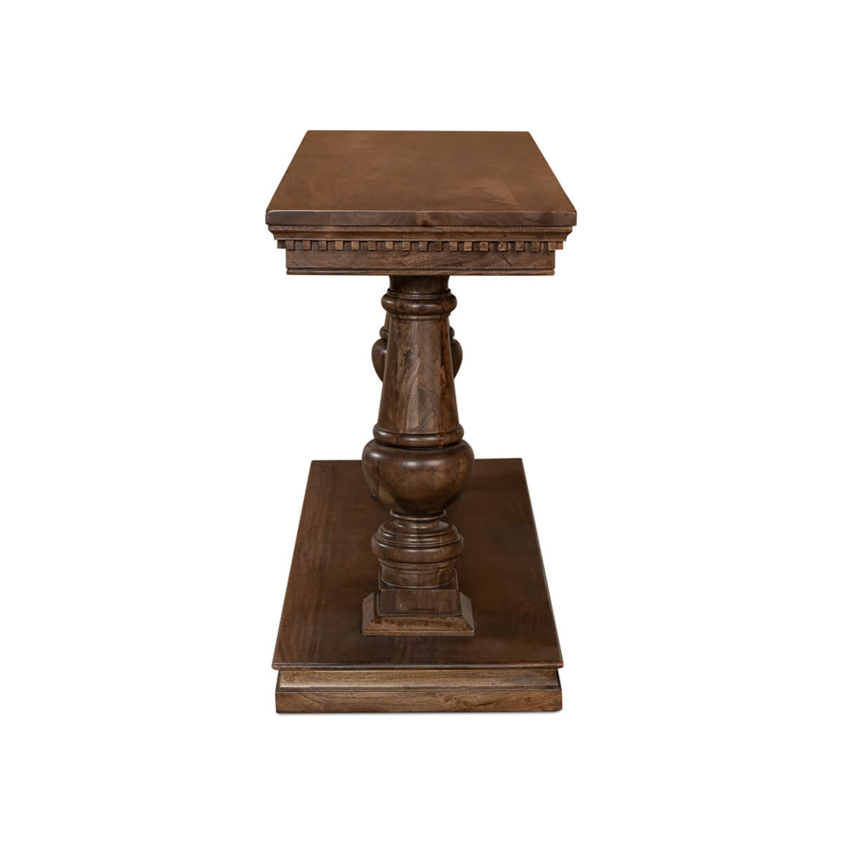 Side profile of classic console table, detailed craftsmanship.