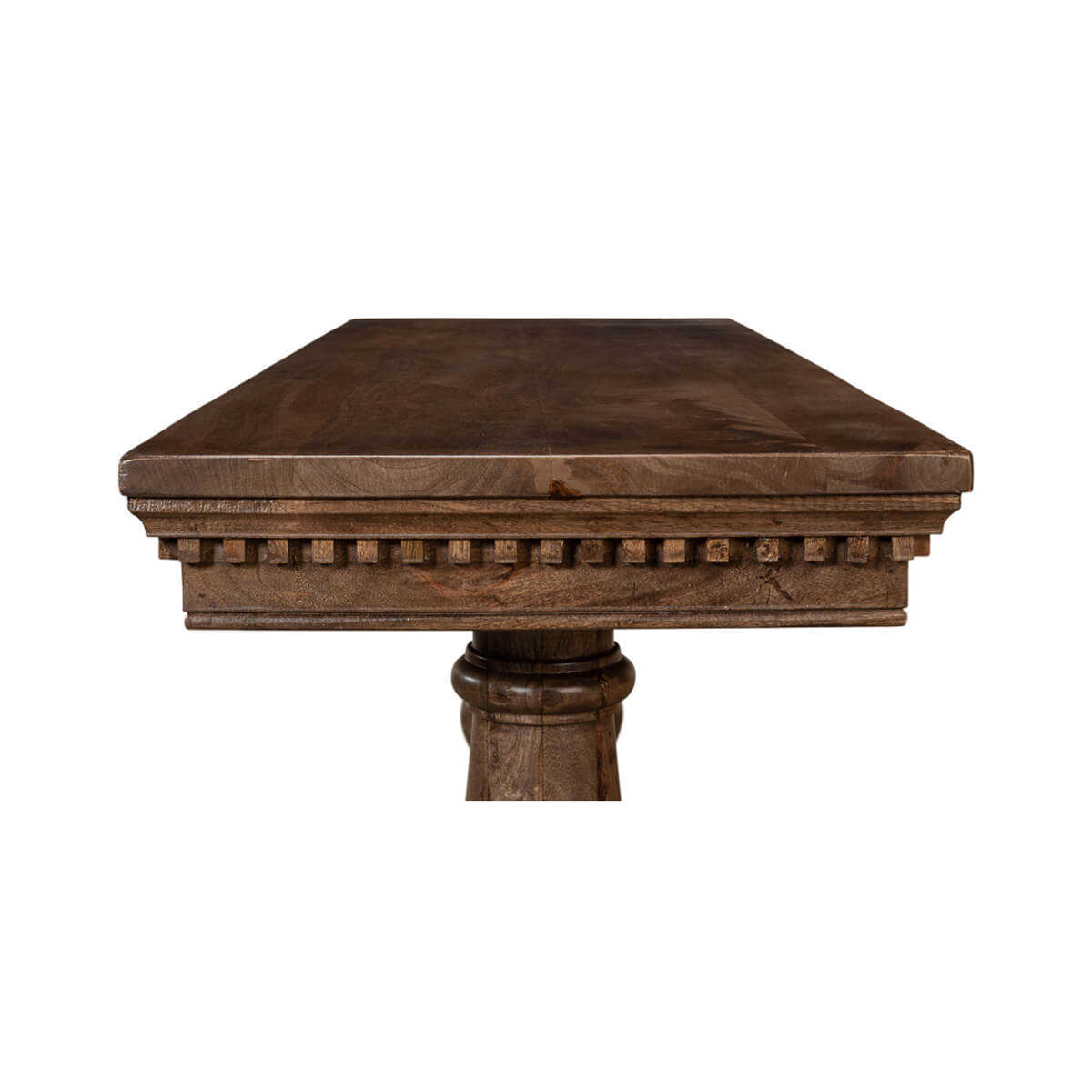 Detailed edge of classic console table, intricate trim.