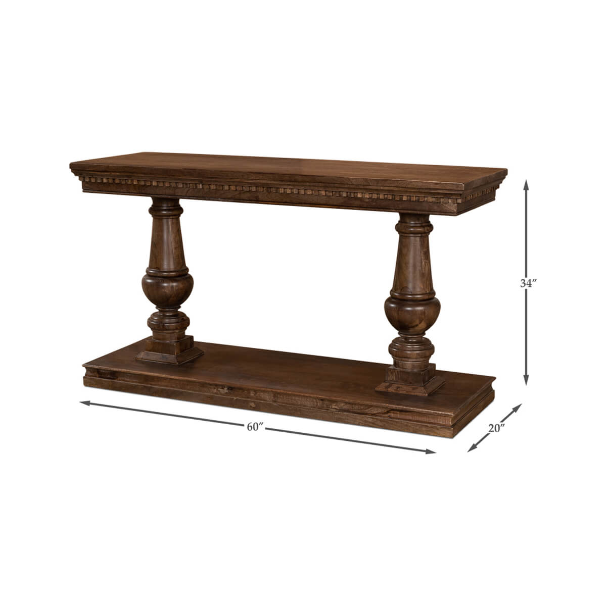 Console table with dimensions, elegant neoclassical furniture.