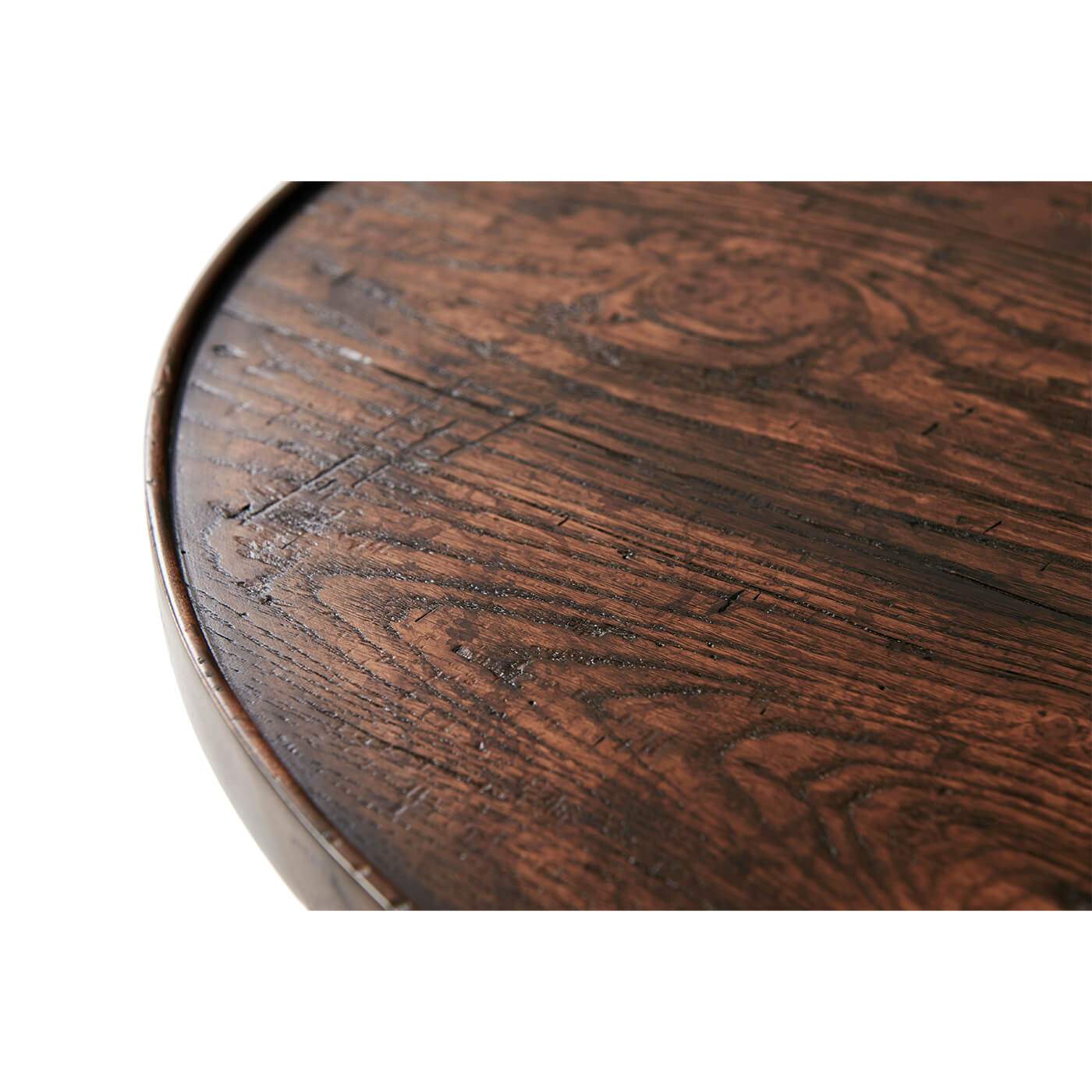 Close-up of table edge showing wood grain detail.