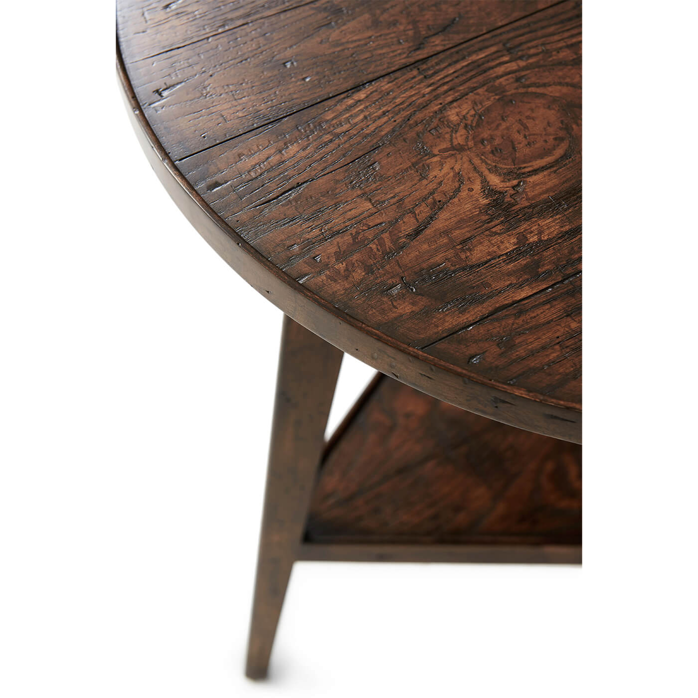 Top and leg detail of oak mahogany cricket table.