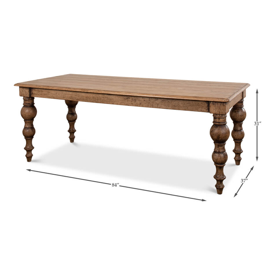 Dimensions of oak farmhouse dining table displayed.