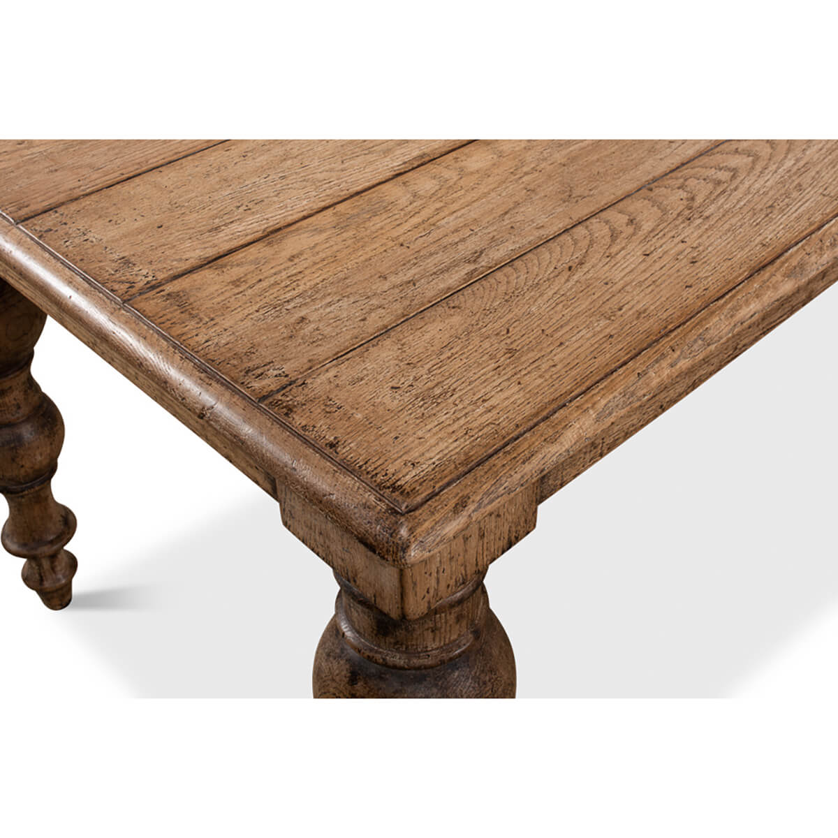 Close-up of oak tabletop texture and corner.