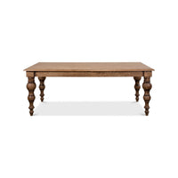 Front view of oak farmhouse dining table.