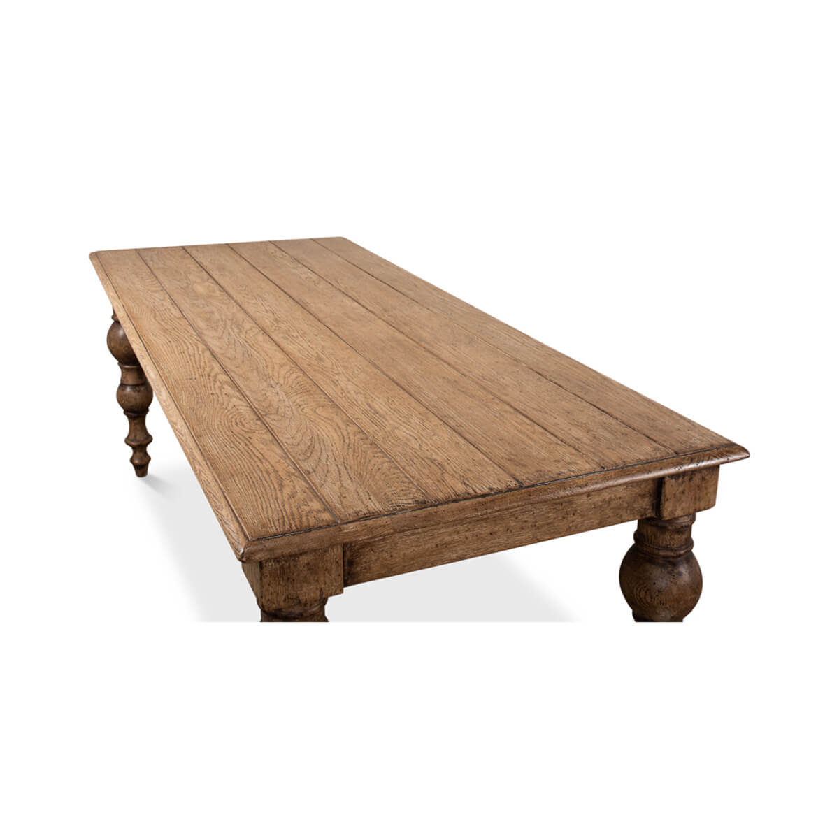 Angled view showing oak tabletop length.