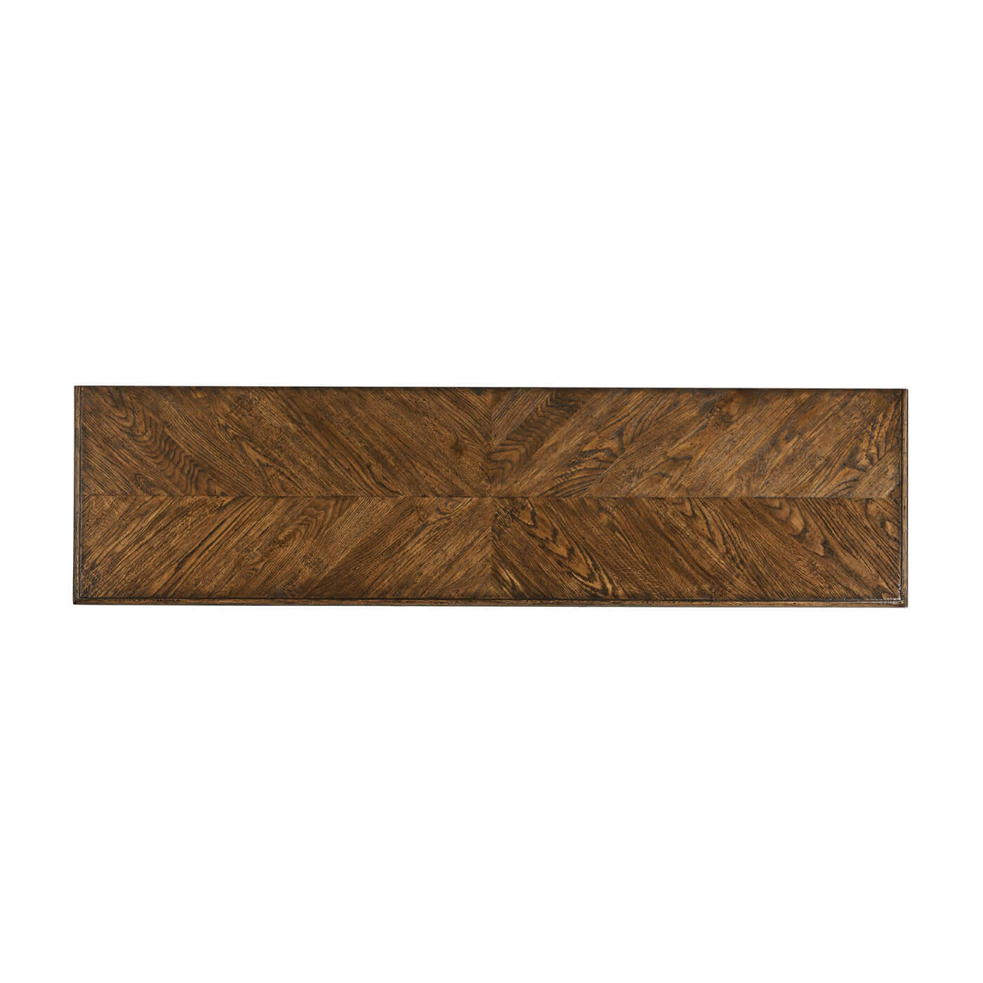 Top view, oak four door buffet, wood grain texture.