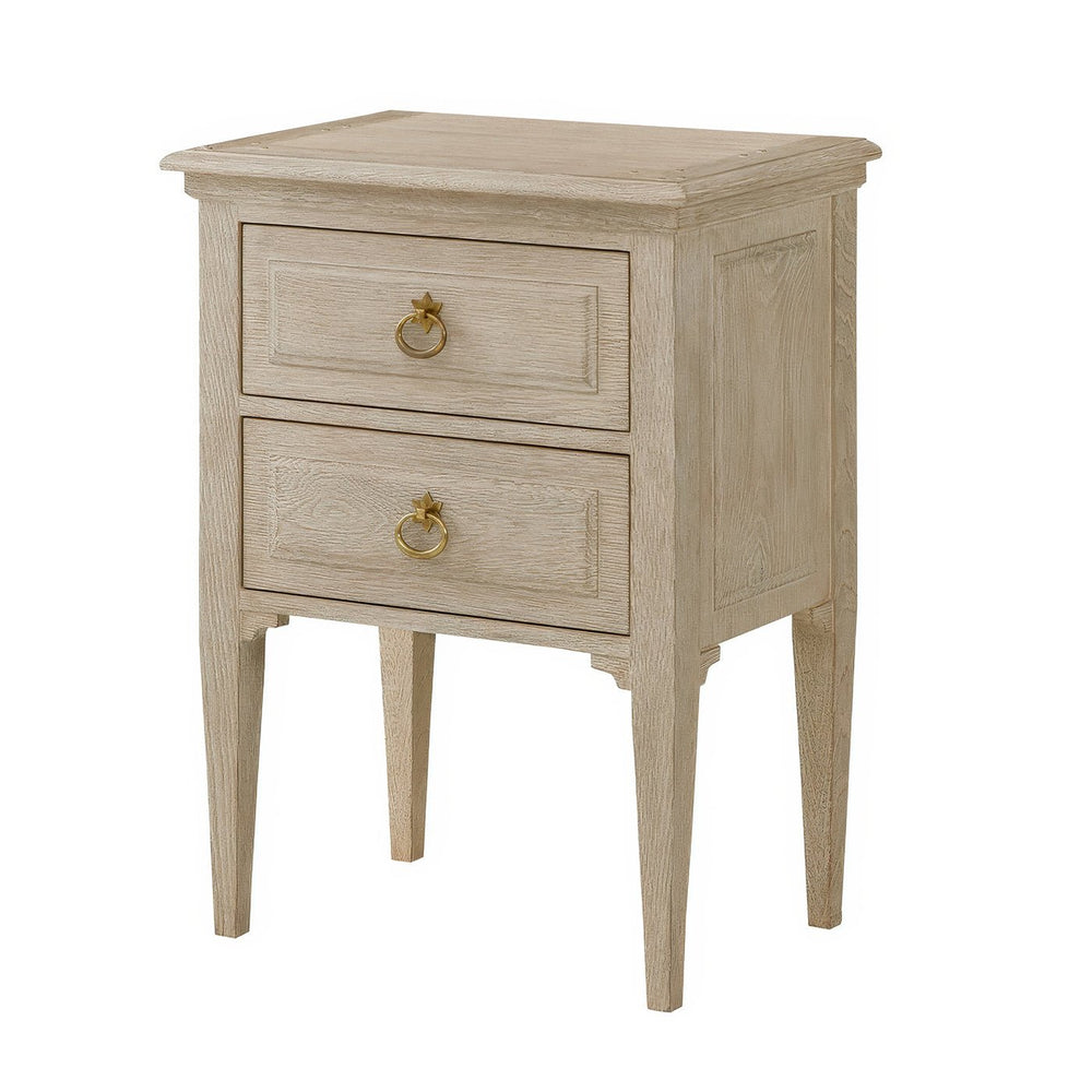 Oak Louis XVI bedside table with two drawers.