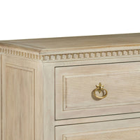 Close-up of Oak Louis XVI chest detailing.
