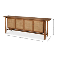 Oak Credenza dimensions shown in a line drawing.