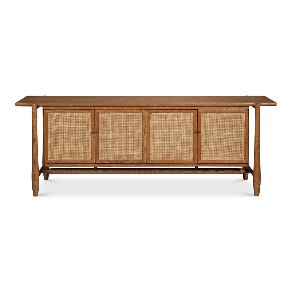 Front view of Oak Mid Century Modern Credenza.