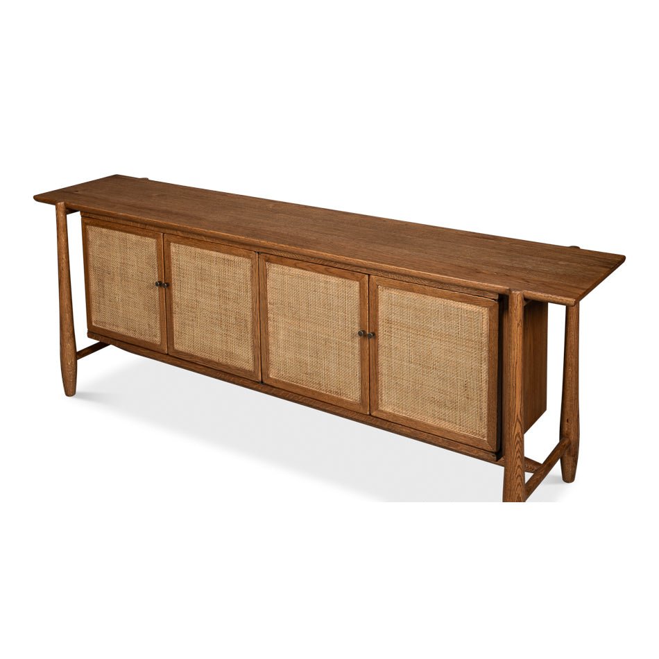 Angled top view of Oak Mid Century Modern Credenza.
