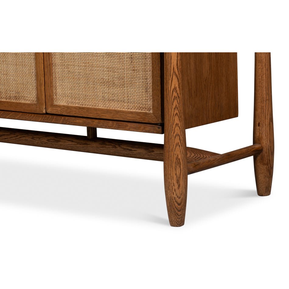 Leg detail of Oak Mid Century Modern Credenza.