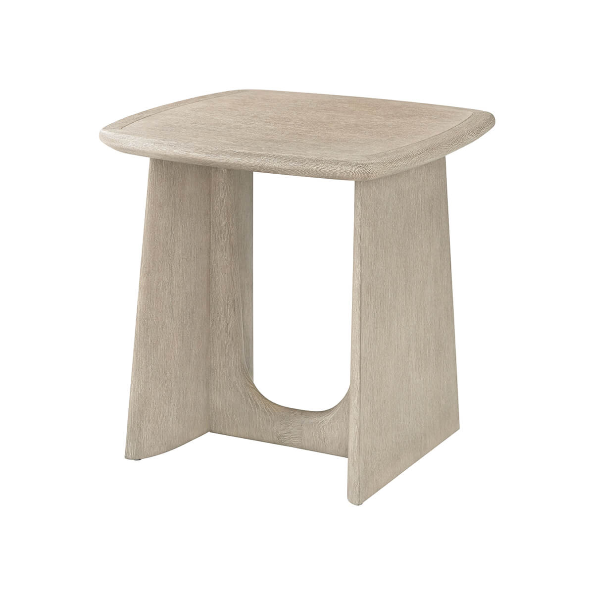 Oak modern side table, three-quarter view, wooden finish.