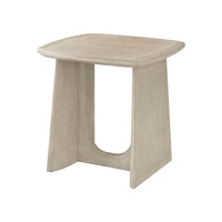 Oak modern side table, three-quarter view, wooden finish.