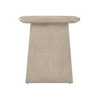 Oak modern side table, side view, angled design.
