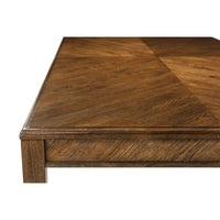 Detailed view of oak dining tabletop, highlighting texture.