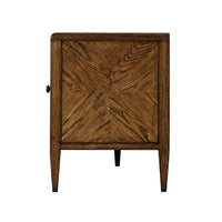 Side view of oak parquetry media cabinet.