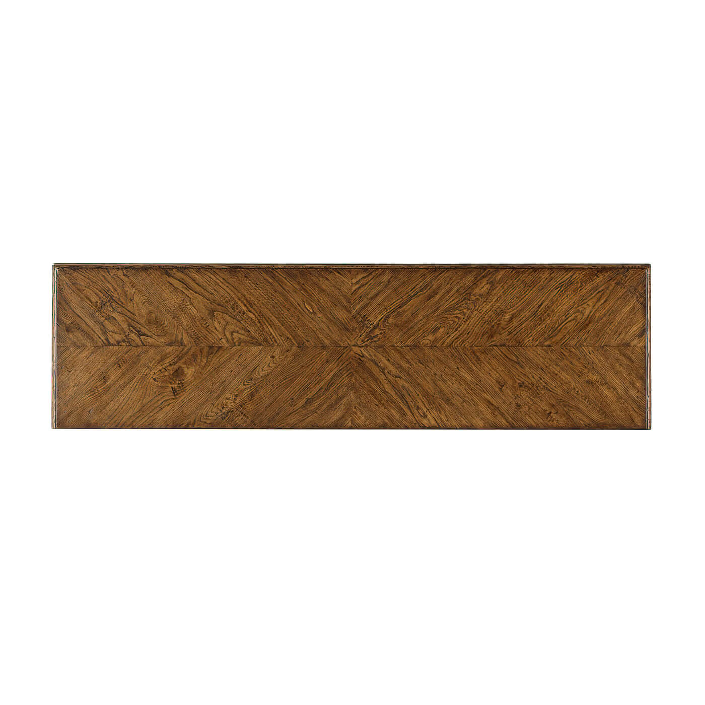 Top view displaying oak media cabinet surface.