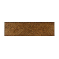 Top view displaying oak media cabinet surface.