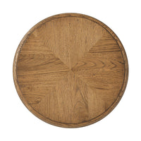 Top view of oak side table, parquetry design.