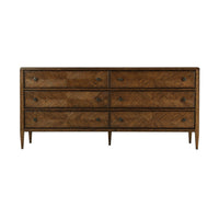 Oak dresser with all drawers closed, straight front view.