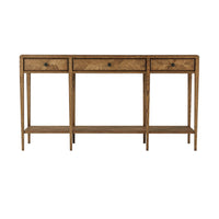 Oak Parquetry console table, front view with drawers.