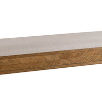 Close-up of bench's oak parquetry design.