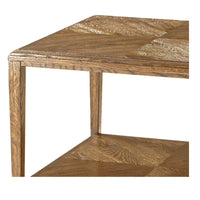 Top corner and side view, oak end table.