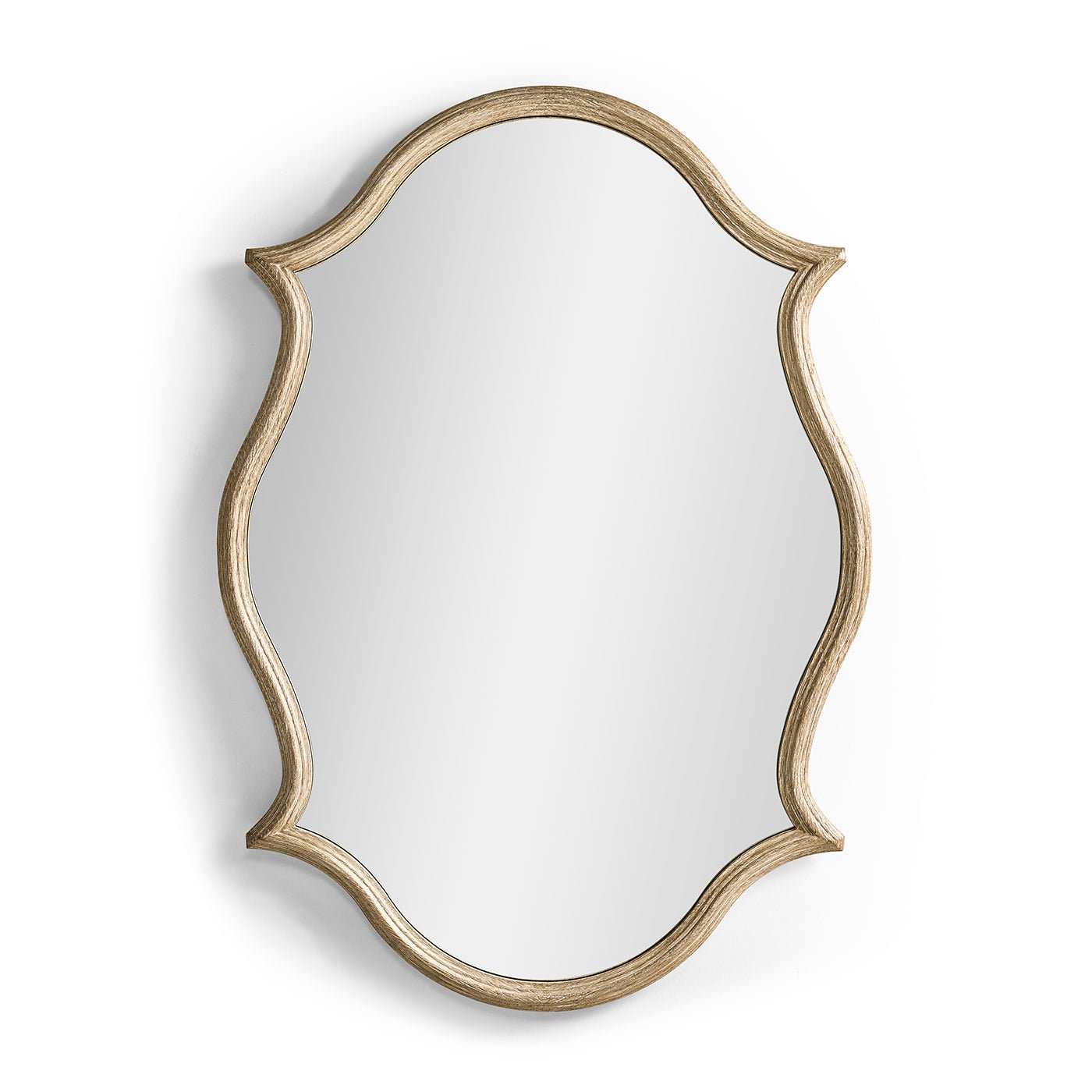 Ornate oak Venetian mirror against white background.