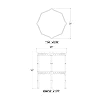 Dimensional diagram of octagonal faux bamboo side table