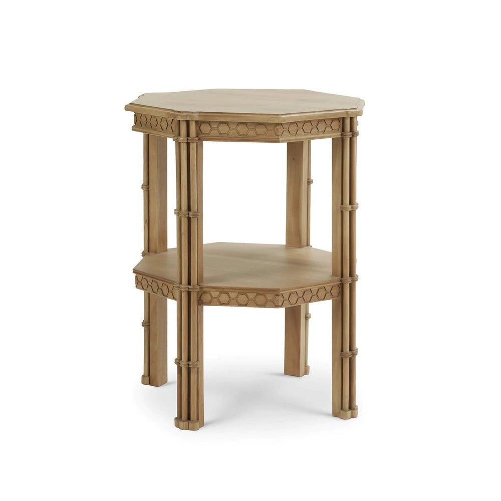 Octagonal faux bamboo side table, angled view
