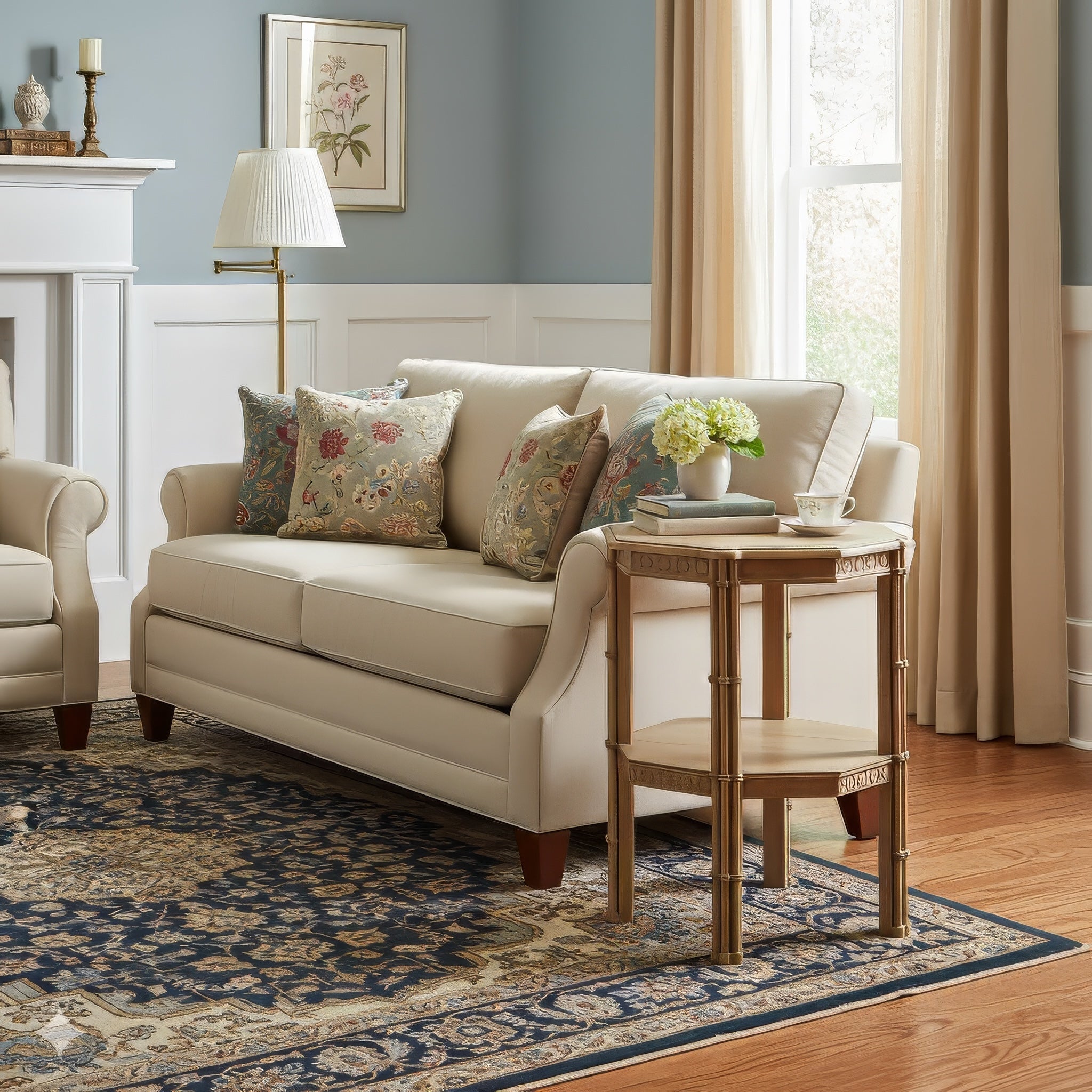Side table next to sofa in living room