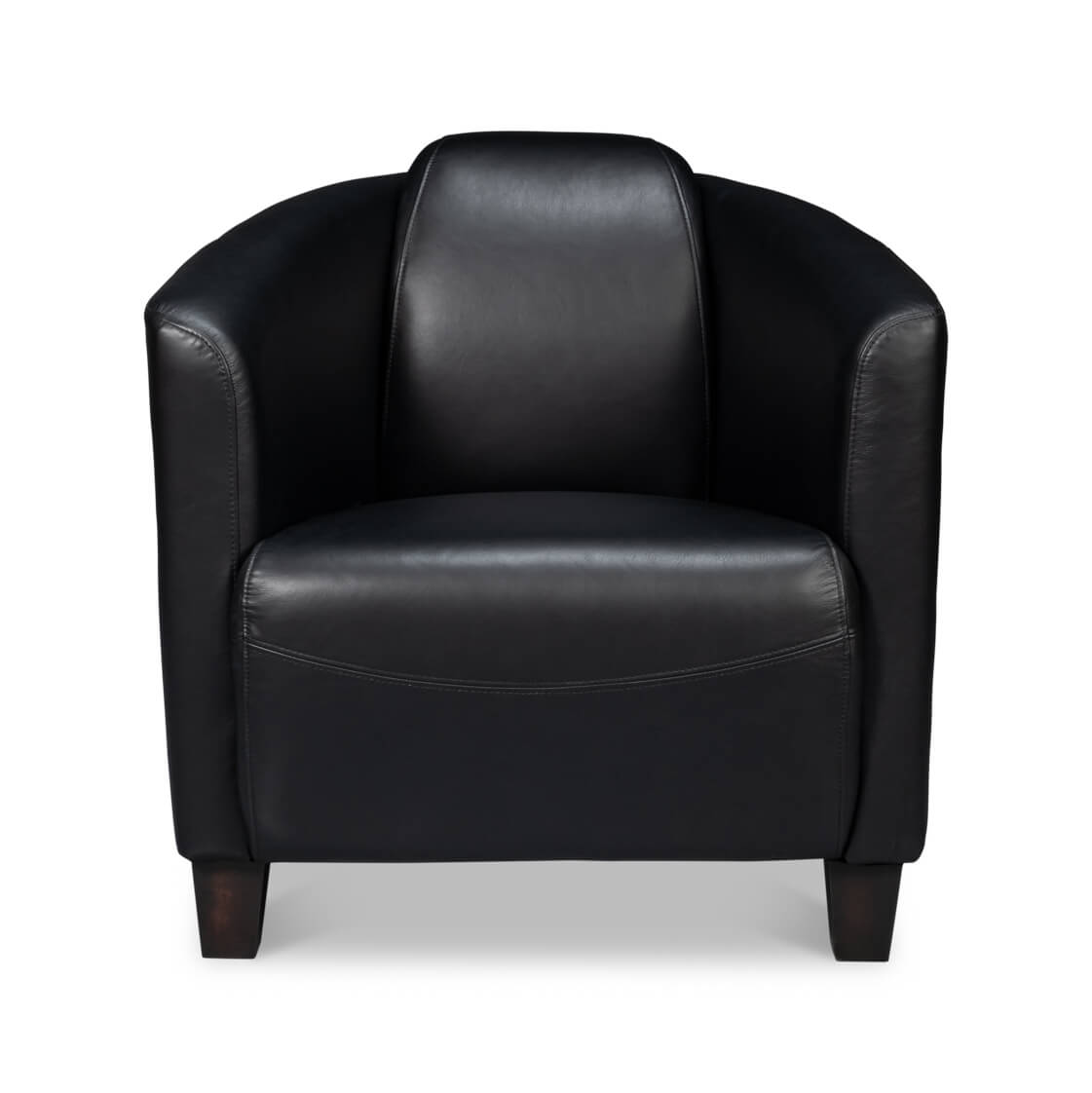 Black leather club chair, front view.