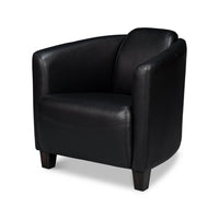 Black leather club chair, front angle view.