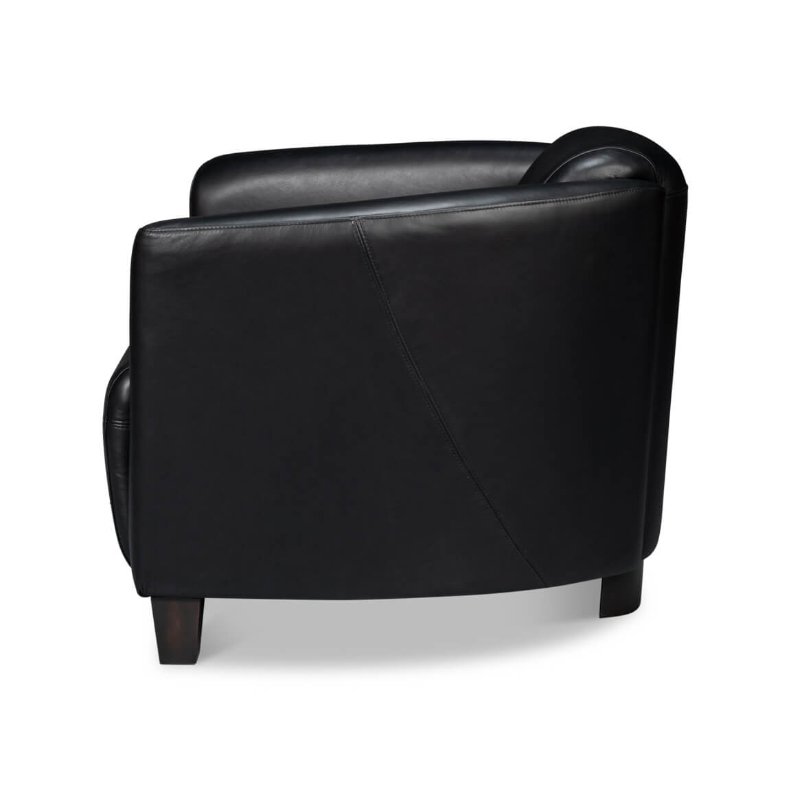 Black leather club chair, side view.