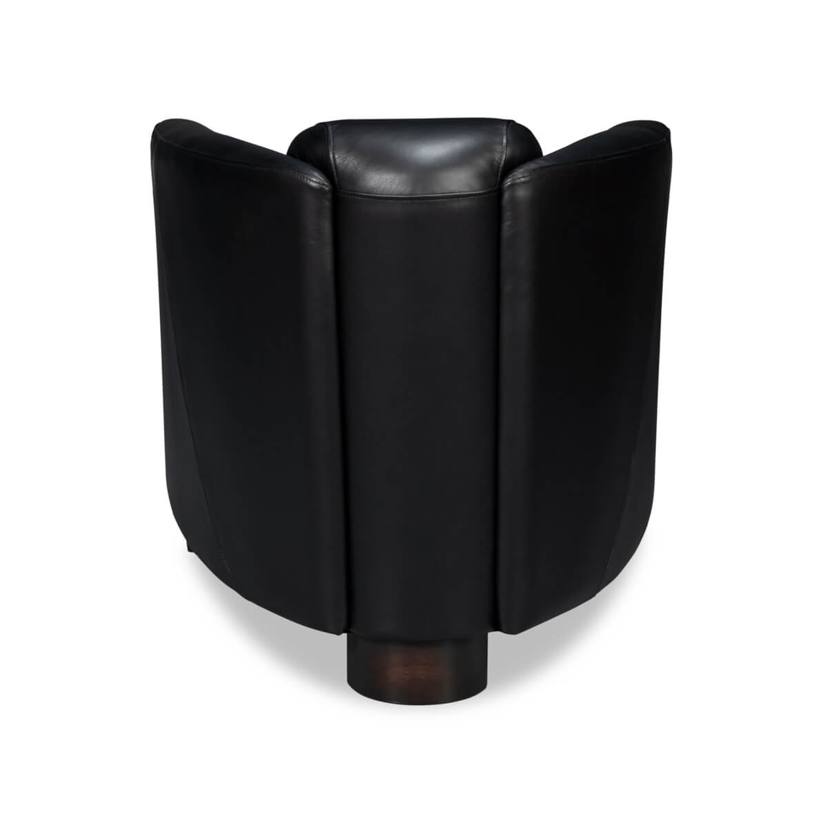 Black leather club chair, rear view.