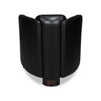 Black leather club chair, rear view.