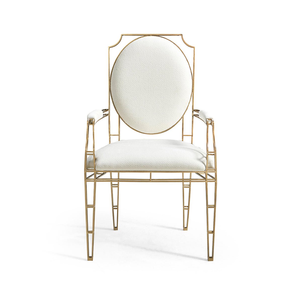 Front view of stylish openwork steel dining chair.